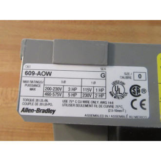 Allen Bradley 609-A0W Manual Starter 3P Size 0 609-AOW