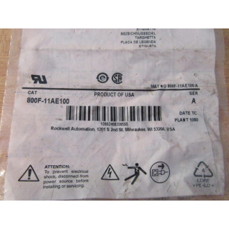Allen Bradley 800F-11AE100 Legend Plate 800F11AE100 (Pack of 8)