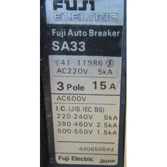 Fuji Electric SA33 Circuit Breaker Amp: 15 - New No Box