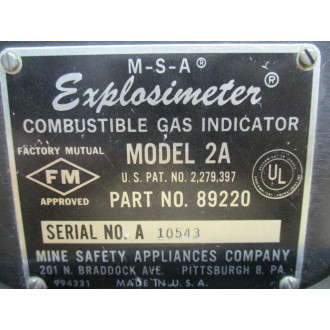 M-S-A 89220 Explosimeter Combustible Gas Indicator Model 2A - Used