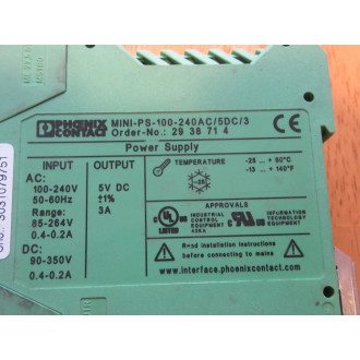 Phoenix Contact MINI-PS-100-240AC5DC3 Power Supply 29 38 71 4 - Used
