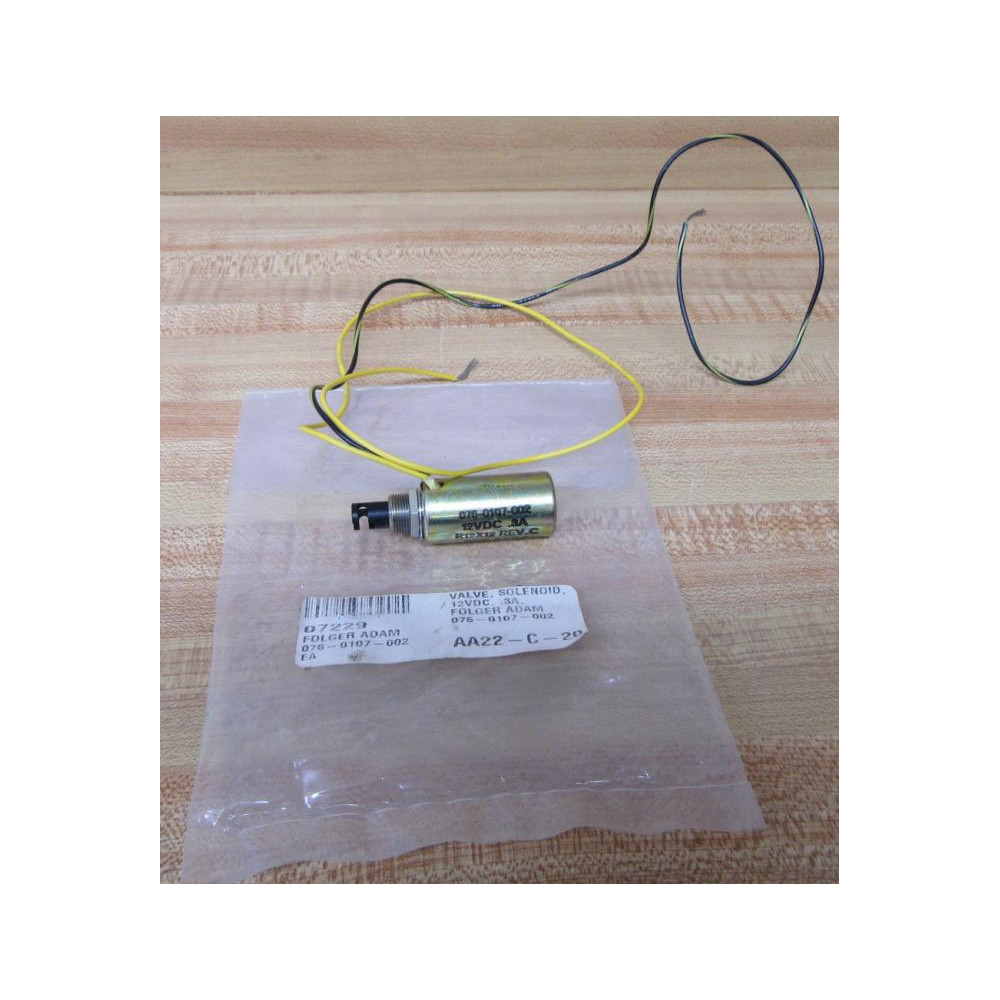 Folger Adam 076-0107-002 Solenoid Valve 0760107002 WO Shaft - New No Box