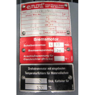 Emod B112M6WUTL80 Motor B112M6WUTL180 - Used