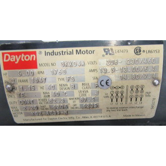 Dayton 3KX04A Motor RPM 1760 HP 5 - Used