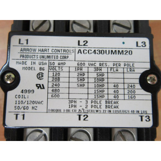 Arrow Hart Controls ACC430UMM20 Contactor - Model 86