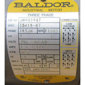 Baldor JMM3546T Motor HP 1 RPM 1725 - Used