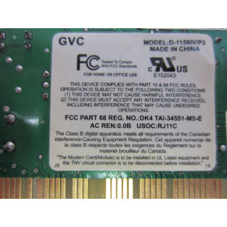 GVC 1789-BRD-PCB-51-A 56K PCI Modem Card D-1156IVP2 146139-002 - Used