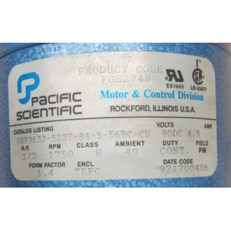 Pacific Scientific SRF3632-5227-84-5-56BC-CU Motor  12HP 1750RPM - Used