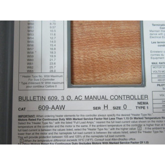 Allen Bradley 609-AAW Manual Starting Switch 609AAW Enclosure Only - New No Box