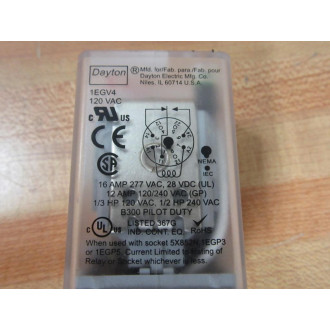 Dayton 1EGV4 120VAC Relay (Pack of 2) - Used