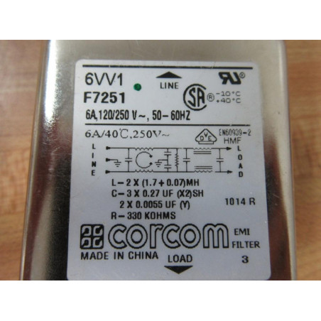 Corcom 6VV1 F7251 Power Line Filter 6VV1F7251 (Pack of 3) - New No Box