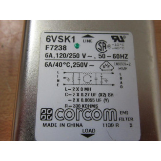 Corcom 6VSK1 EMIRFI Power Line Filter - Used