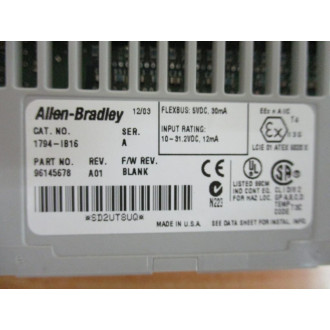 Allen Bradley 1794-OB16P Flex IO Output Module 1794-0B16P Part No. 96145678 Rev. A01 - New No Box
