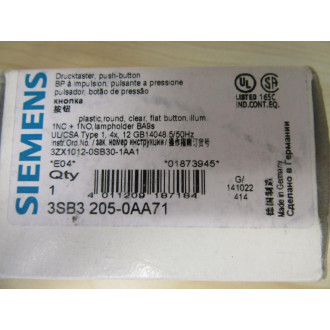 Siemens 3SB3 205-0AA71 Clear 3SB32050AA71 Complete