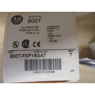 Allen Bradley 800T-FXP16GA7 Push Pull Switch W40171-002-01 Transformer