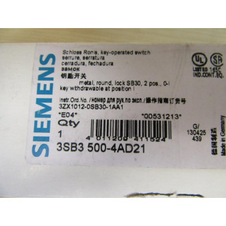 Siemens 3SB3 500-4AD21 Switch 2 Position 3SB35004AD21