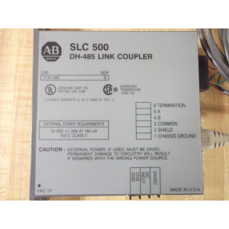 Allen Bradley 1747-AIC SLC 500 DH-485 Link Coupler Series B w Cable - Used