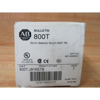 Allen Bradley 800T-J91KE7B Selector Switch 800TJ91KE7B W (2) 800T-XA