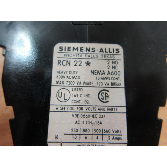 Siemens-Allis RCN221 Contactor - Used