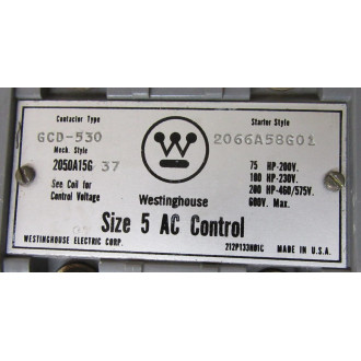 Westinghouse GCD-530 Control Size 5 AC - Used