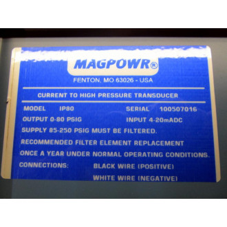 MagPowr IP-80 Current To Pressure Transducer IP80 - Used