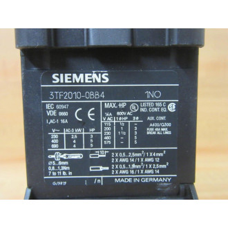Siemens 3TF2-010-0BB4 Contactor 3TF20100BB4 w3TX4431-2A - Used