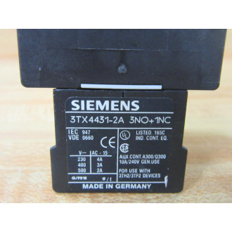 Siemens 3TF2-010-0BB4 Contactor 3TF20100BB4 w3TX4431-2A - Used