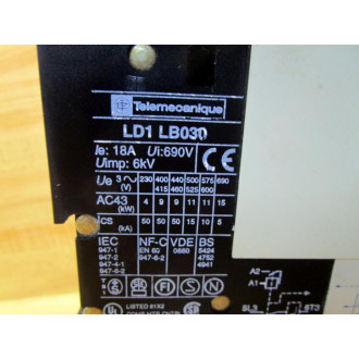 Telemecanique LD1 LB030 Motor Starter LD1LB030 W LA1 LB015, LB1 LB03P - Used