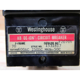 Westinghouse F2070 AB DE-ION 70 Amp Circuit Breaker - Refurbished