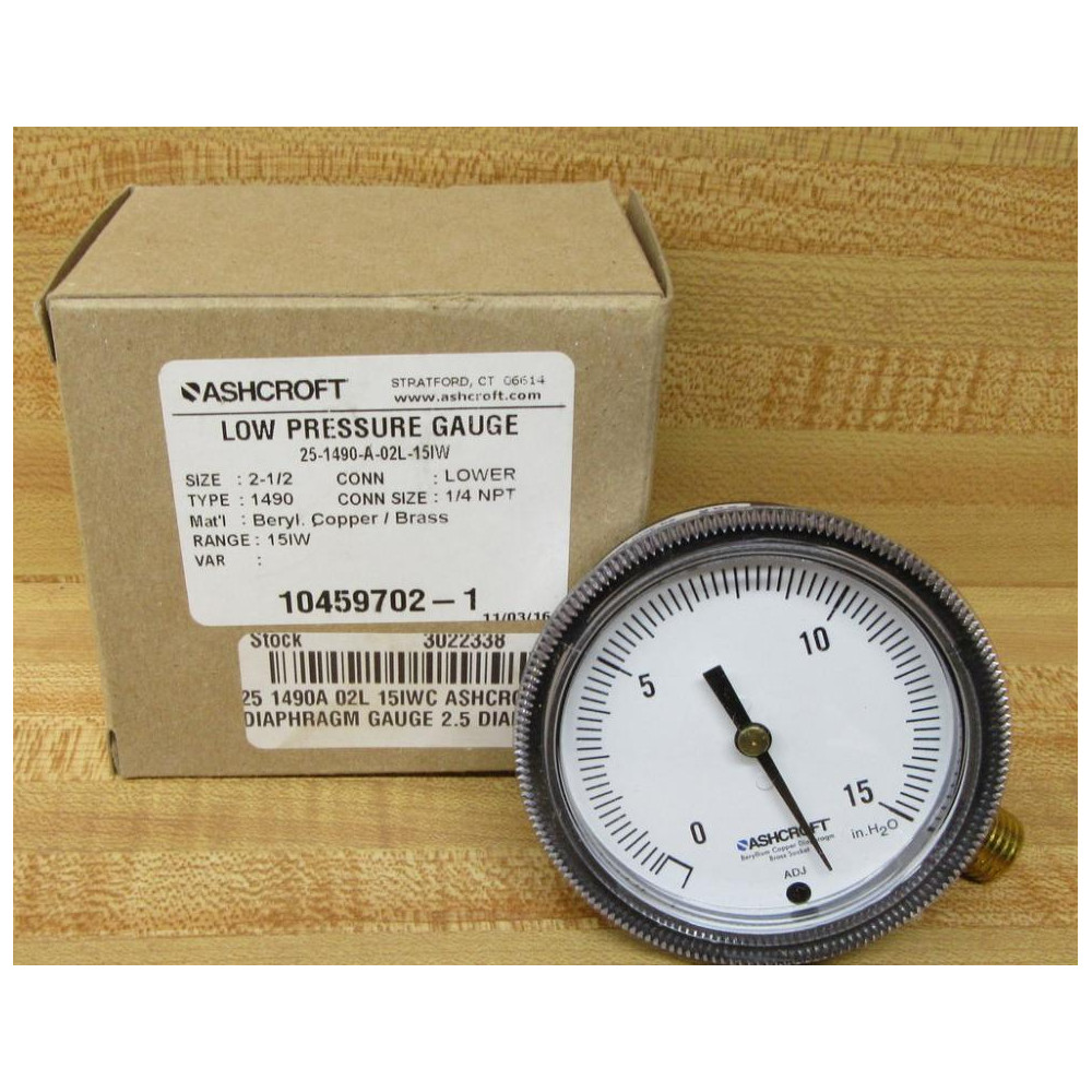 Ashcroft 25-1490-A-02L-15IW Gauge 251490A02L15IW Ashcroft 25-1490-A-02L-15IW Gauge 251490A02L15IW