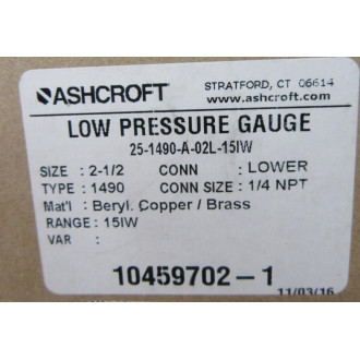 Ashcroft 25-1490-A-02L-15IW Gauge 251490A02L15IW