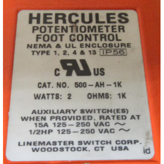 Linemaster Switch 500-AH-1K Foot Switch 500AH1K - Used