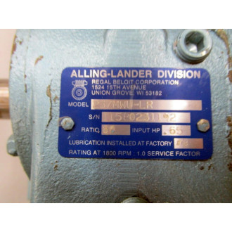 Regal Beloit 237MWU-LR Gear Reducer 237MWULR 1800RPM .65HP - Used