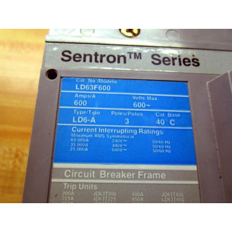 Siemens LD63F600 Circuit Breaker LD63F600L - Used