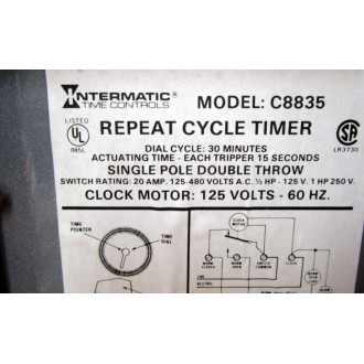 Intermatic C8835 Repeat Cycle Timer Cracked Interior Guard - Used