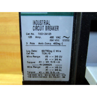 General Electric TED134125 Industrial Circuit Breaker Cracked Housing - Used