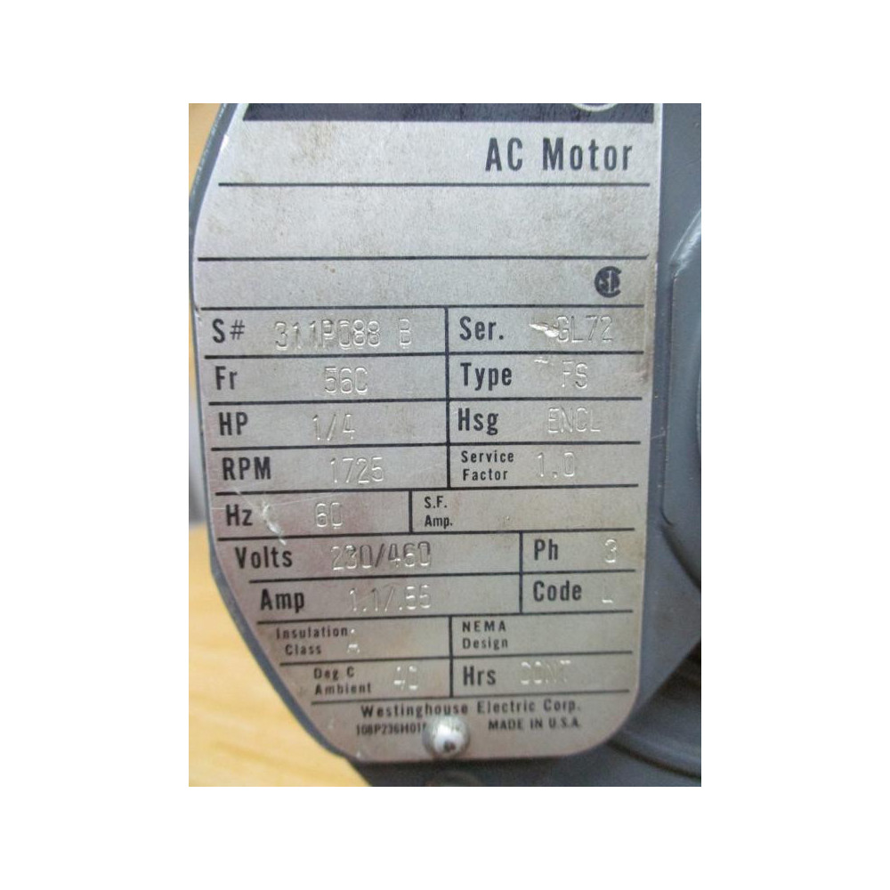 Westinghouse 311P088 AC Motor GL72-FS - Used