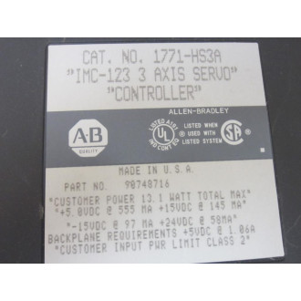 Allen Bradley 1771-HS3A Servo Controller 1771HS3A FWRev.1.061.20 Ser.A - Used