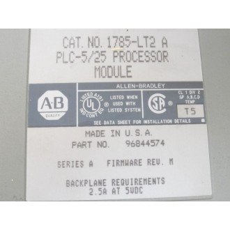 Allen Bradley 1785-LT2 PROCR Module PLC-525 FW Rev.M wKey - Used