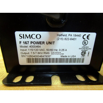 Simco 4000464 Power Supply  F 167 Broken Connector - Used