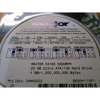 Maxtor 2B020H1 Hard Drive WO Back Cover Plate Maxtor 2B020H1 Hard Drive WO Back Cover Plate