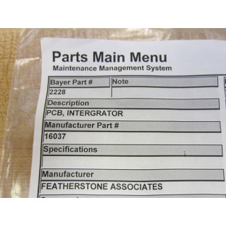 Featherstone 16037 Integrator Board 15885F