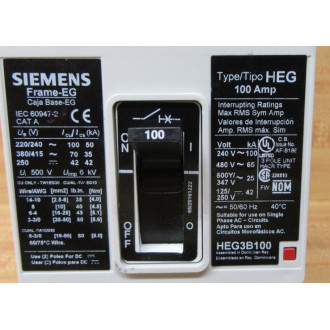 Siemens HEG3B100 Circuit Breaker HEG3B100L W Chipped Shroud - Used
