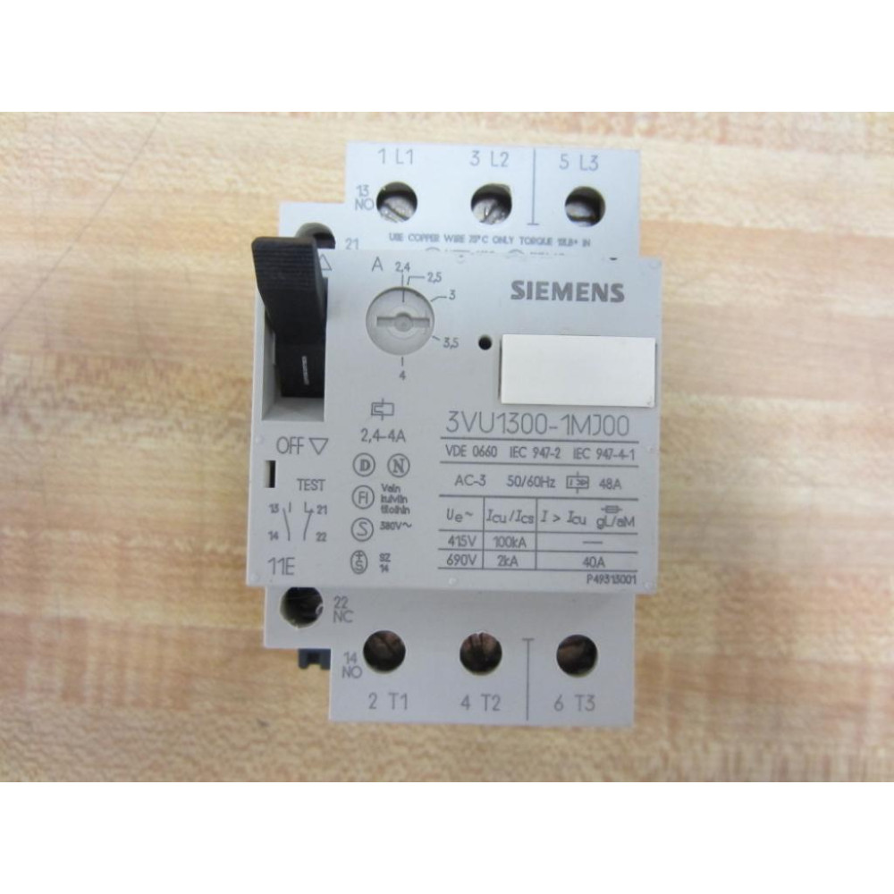 Siemens 3VU1300-1MJ00 Starter Motor Protector 3VU13001MJ00 - Used Siemens 3VU1300-1MJ00 Starter Motor Protector 3VU13001MJ00 - Used