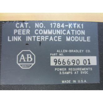 Allen Bradley 1784-KTK1 Peer Communication Link Interface Module 1784KTK1 - Used