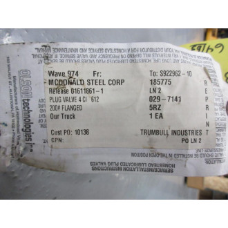 Trumbull 4 CI 612 Plug Valve 4CI612 - New No Box