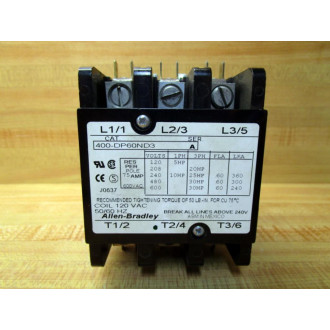Allen Bradley 400-DP60ND3 Definite Purpose Contactor 400DP60ND3 Series A - Used