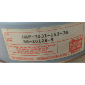 Mercoid Control DA-7031-153-3A Pressure Switch DA70311533A - Used