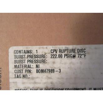 Fike CPV BT Rupture Disc Assy CPVBT 222.00 PSIG