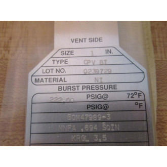 Fike CPV BT Rupture Disc Assy CPVBT 222.00 PSIG